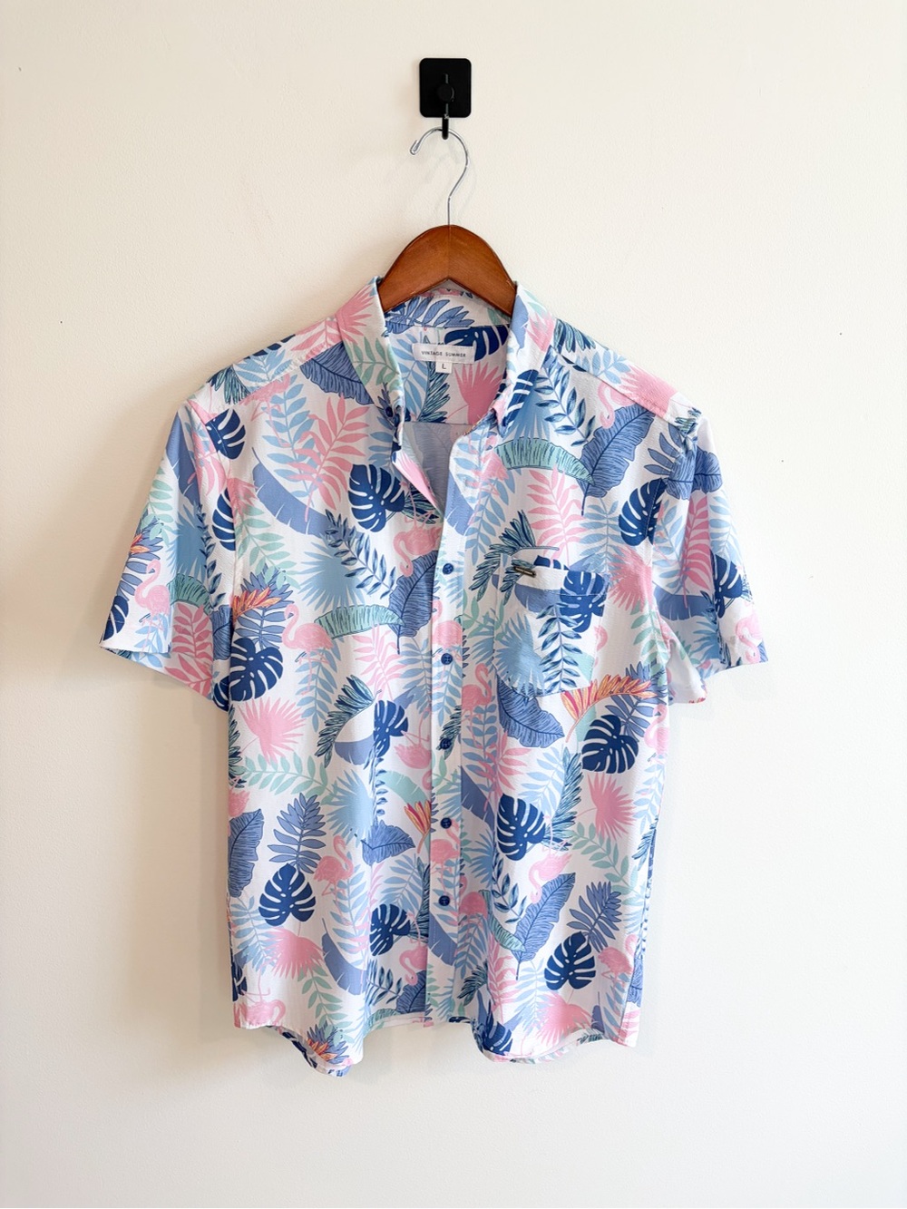 Men's Vintage Summer Short-Sleeve Tropical Print Shirt - Size Large